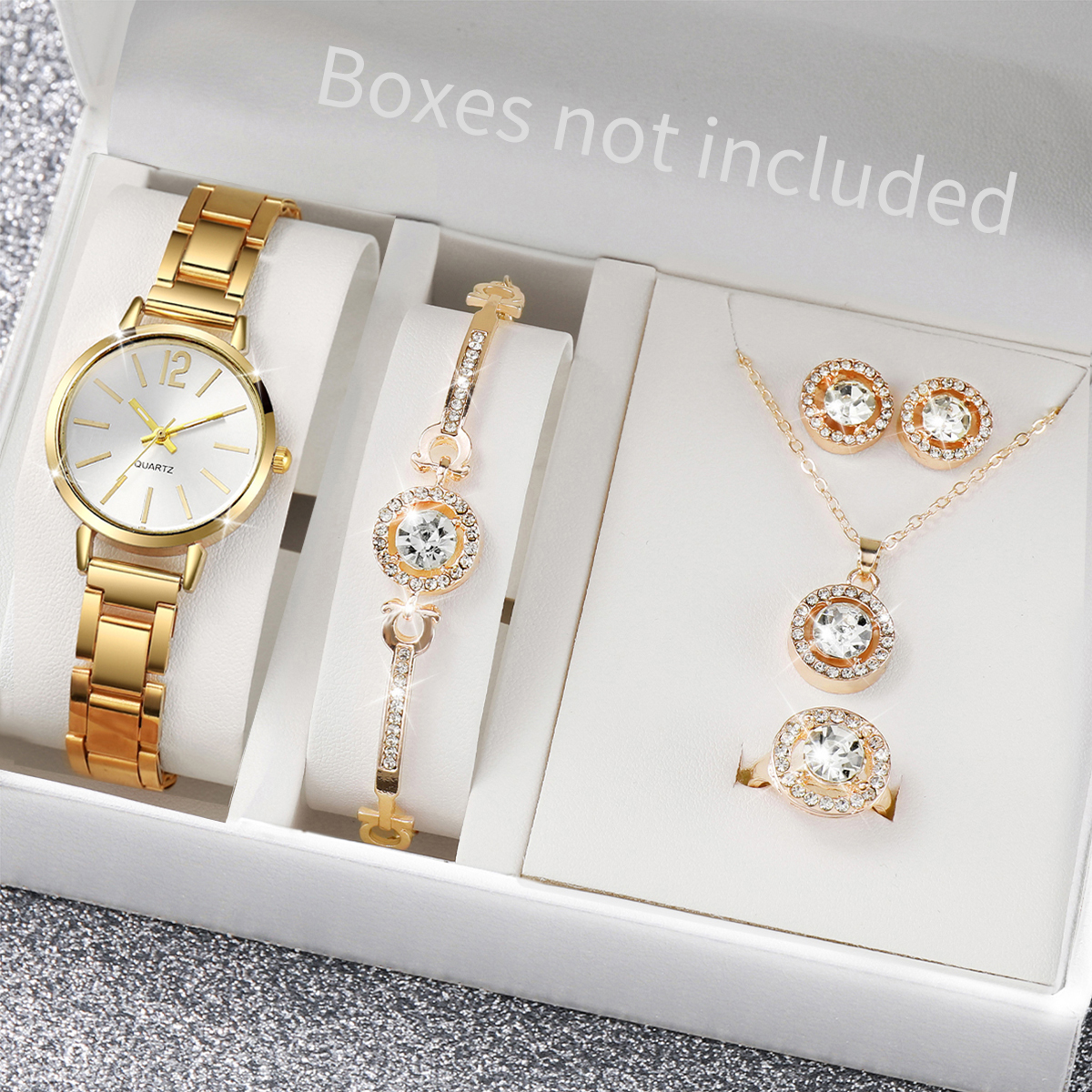 6PCS/Set Fashion Women's Quartz Watch Stainless Steel Band Wrist Watches Diamond Jewelry Set(Without Box)