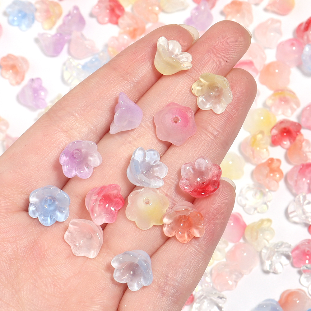 50pcs/lot Colorful Flower Lampwork Beads Trumpet Flower Shape Loose Glass Beads For Jewelry Making DIY Charms Bracelet Wholesale