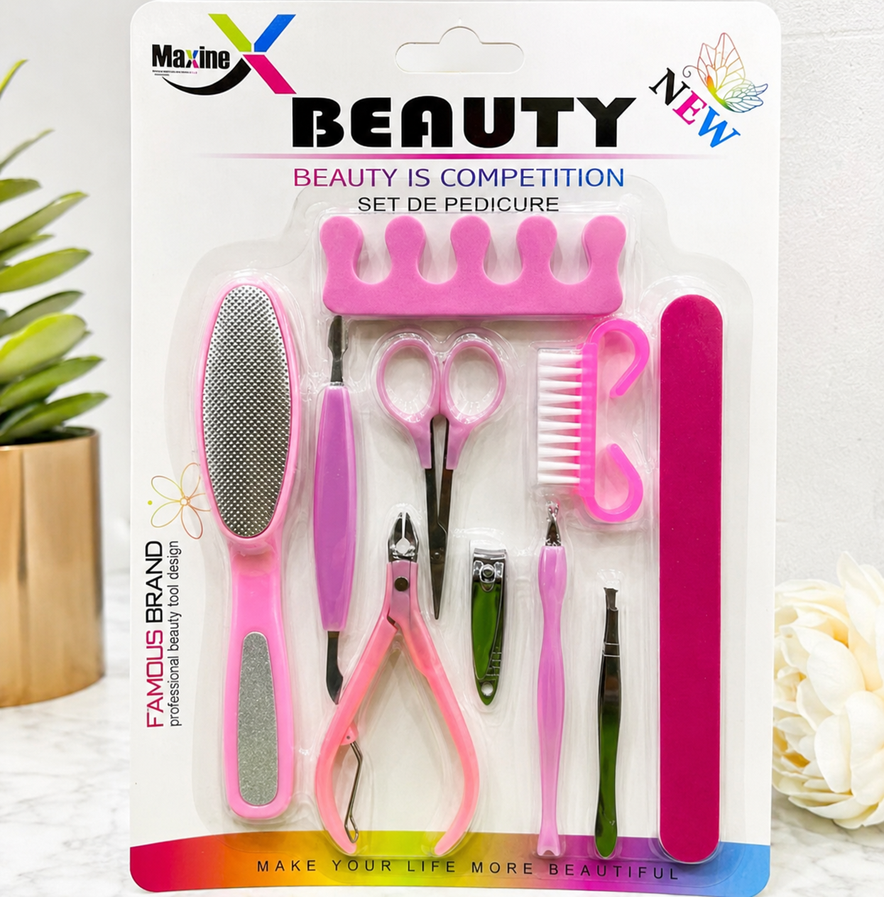 9 Pcs Manicure & Pedicure Grooming Kit for Women & Girls | Nail Care Set with Nail Cutter, Scissors, Foot File, Toe Separator, Nail Brush, Cuticle Tools & Nail File | Home Beauty Care Kit