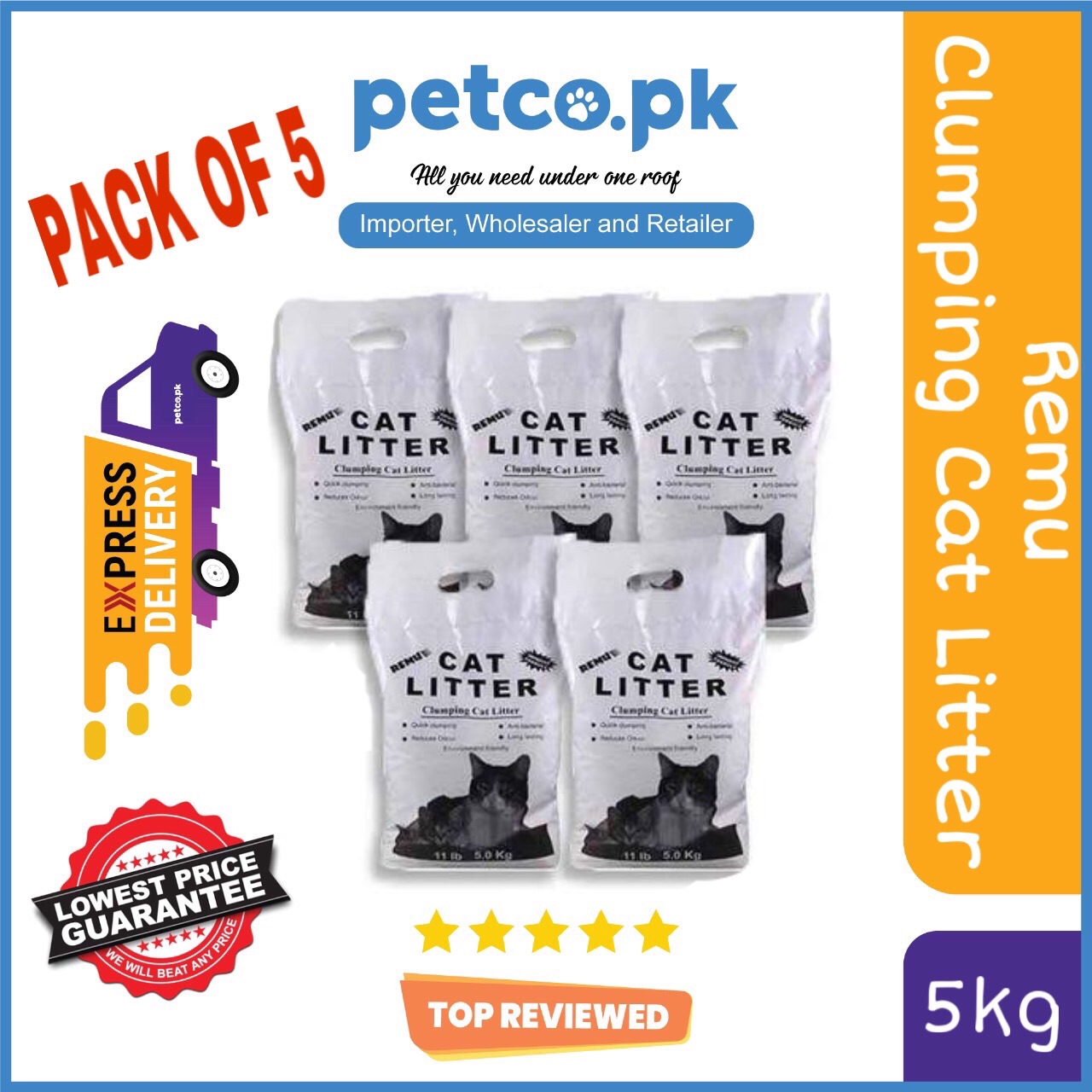 Remu - Pack Of 5 Clumping Cat Litter - 5 Litter