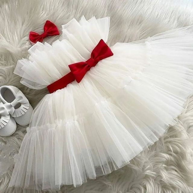 Baby Girls Fancy Dress for Birthday Party Wedding Lace Big Bow Dresses Infant Girl Birthday Baby Set Princess White Baptism Dress