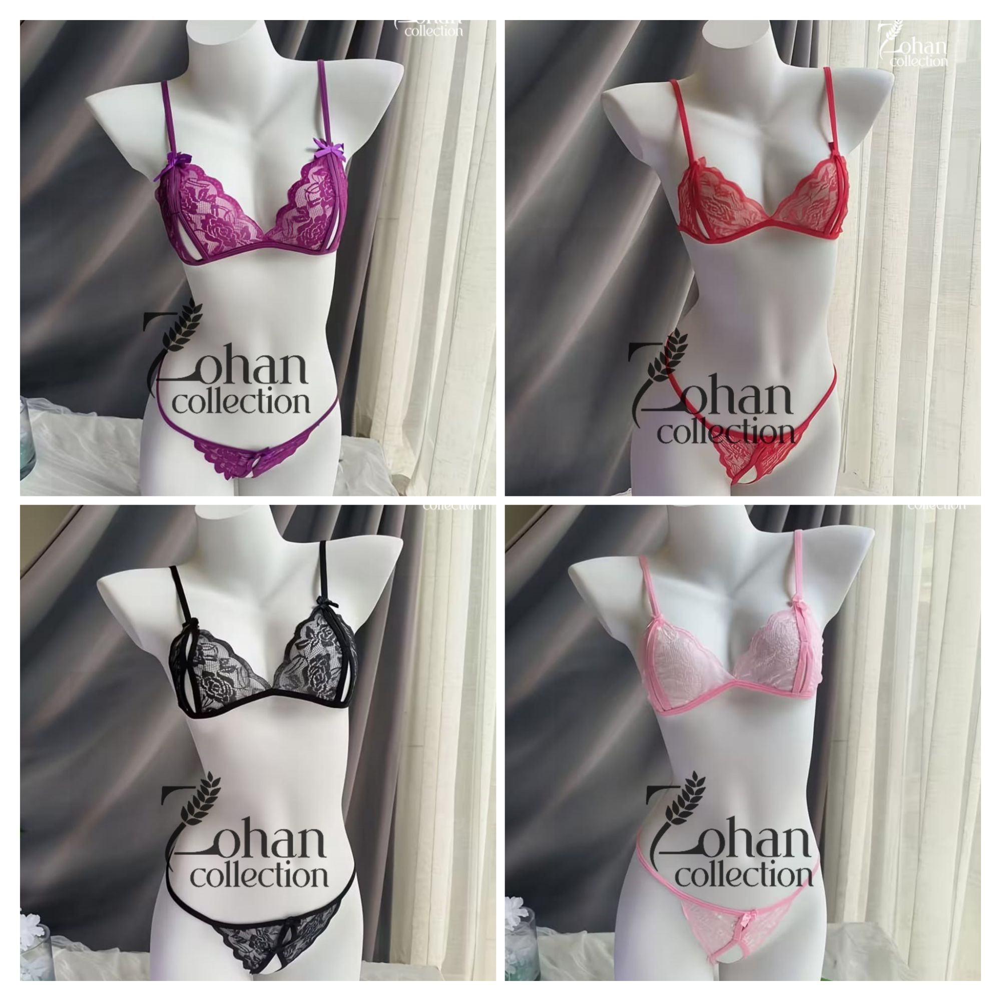 (Cup Size Small) -   Elegant Lace Bra & Panty Set | Halter Neck, V-Cut Lingerie