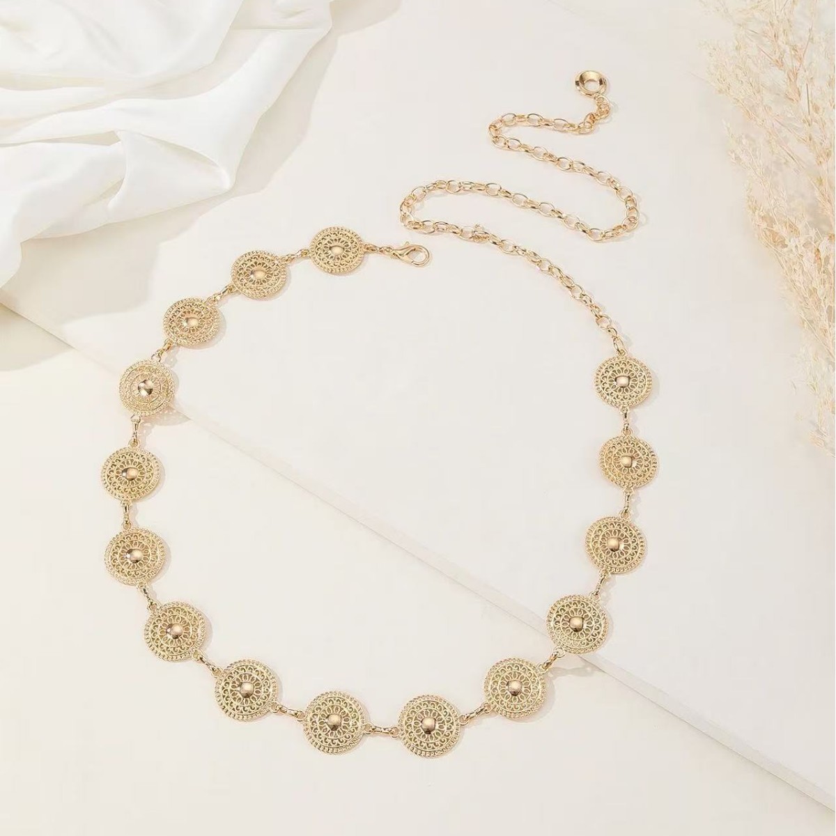 Vintage Metal Waist Chain, Women Fashion Accessory, Decorative Waist Belt for Dresses and Sweaters, Slimming Waist Chain