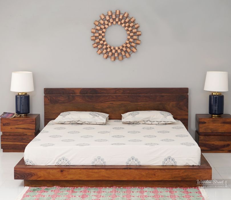 Florian Sheesham Solid Wood King Size Bed With 2 Side Tables