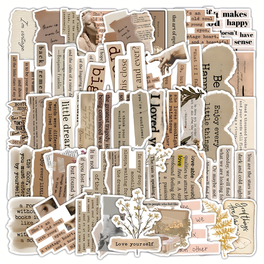 25/50PCS Vintage English Quote Aesthetic Waterproof Stickers Pack For Laptop Phone Journal Scrapbook