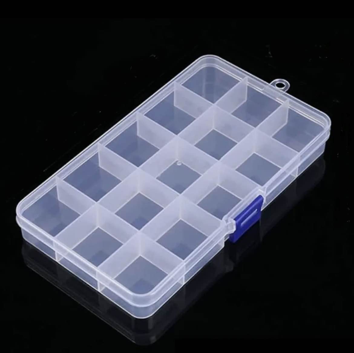 15 Grids Adjustable Plastic Organizer Box - Clear Storage Box for Beads, Jewelry, Pills, Art Crafts & Small Accessories - Premium Quality Lockable & Portable Compartment Case Container
