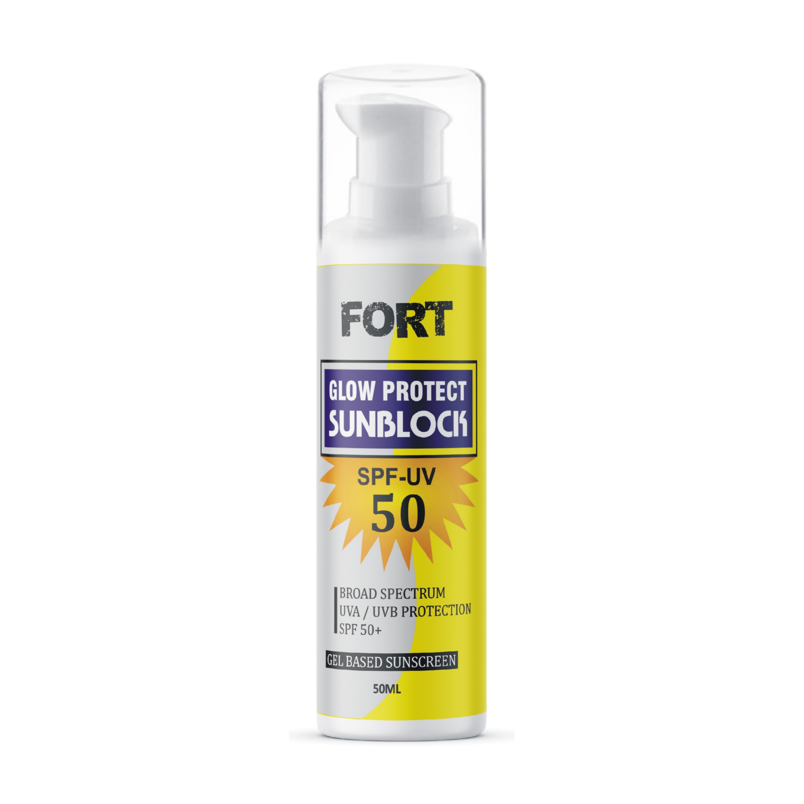 FORT SPF50+ Gel Sunscreen 50ml | Broad Spectrum UVA UVB Protection | Lightweight Non Greasy Formula | Hydrating Daily Sun Protection for All Skin Types
