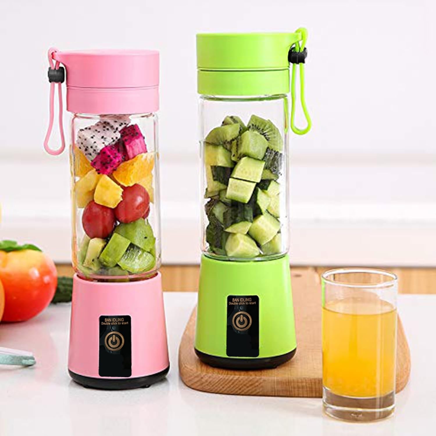 Portable 6-Blade Juicer Blender With Built-in Jar, Mixer Bottle, USB Rechargeable Personal Size Grinder for Juices, Protein & Milk Shakes - 380ml (Multi Colour) (No Color Choice)