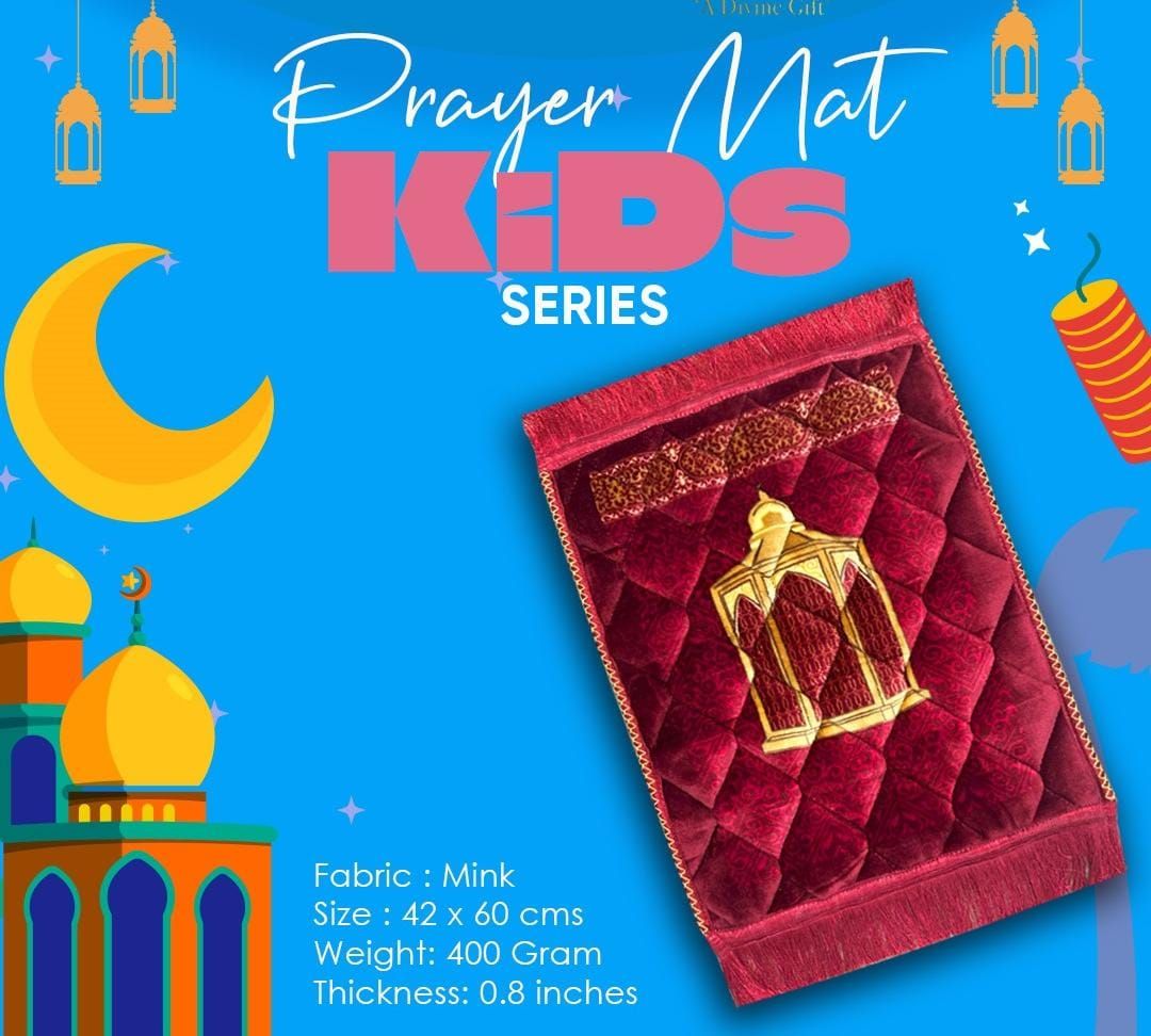 Soft Velvet Kids Prayer Mat 40x60 cm Polyester Embossed Janamaz Rug