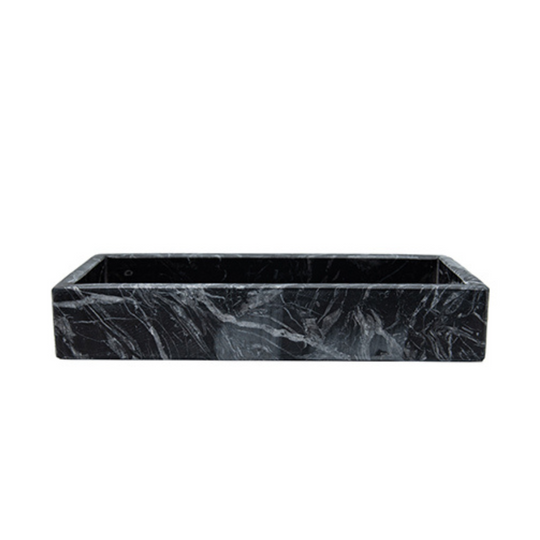 A sleek black tray with a smooth matte finish, perfect for serving or organizing items. Its minimalist design and sturdy construction make it both functional and stylish. 4