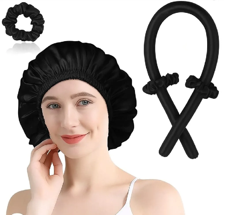 Premium Pack Luxury Silk bonnet with Heatless curler Rods| Heatless curler set for girls and women| Trending Heatless curler Set Random Colours