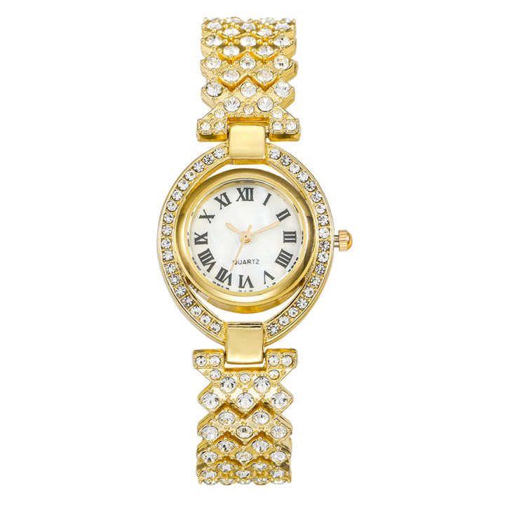 HOT DEALS NO 1 Luxury 2024 Brands Gold Women Quartz Watches Full Diamond Encrusted Seashell Surface Design Fashion Stainless Steel Strap Watch