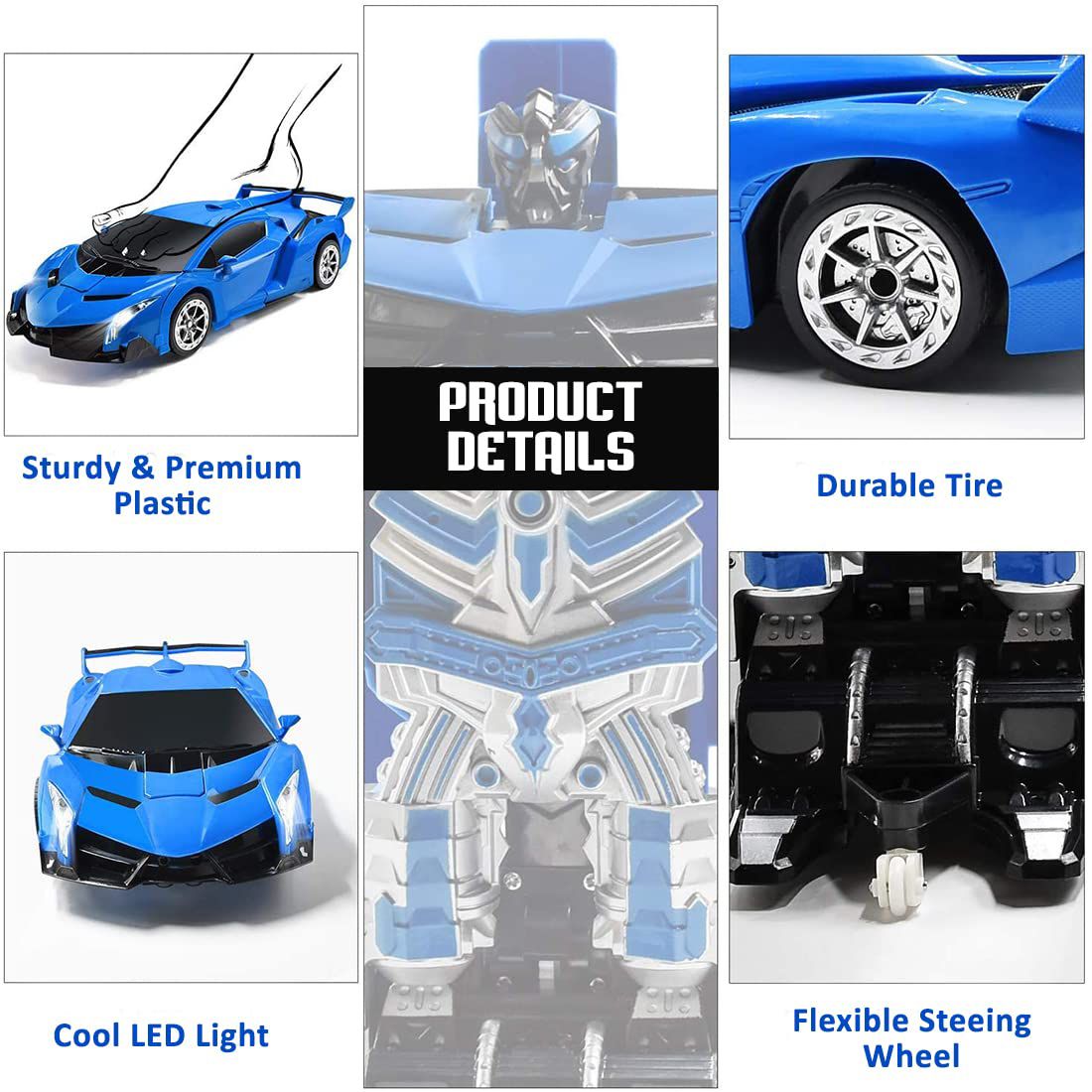 Transformer Remote Control Robot Car Independent 2.4G Robot Deformation RC Car Toy with One Key Transformation & 360 Speed Drifting 1:18 Scale - Blue