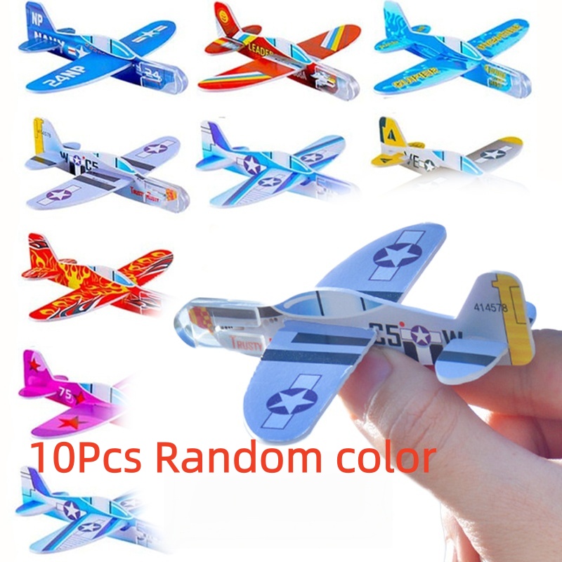 10Pcs Mini DIY Foam Airplane Glider Planes Hand Throw Flying Game Kids Party Favors Outdoor Launch Fighter Toy for Children