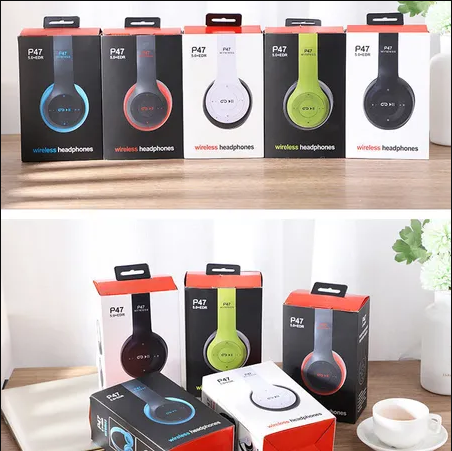 P47 Foldable Bluetooth Wireless Headphones with Built-in Microphone, FM Radio, TF Card Support, for PC, TV, Smartphones, Tablets -New