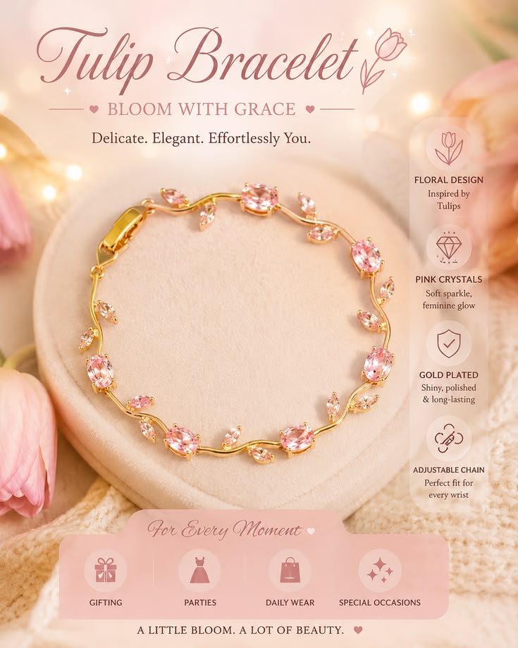 Tulip Flower Charm Bracelet for Women â€“ Korean Style Jewelry