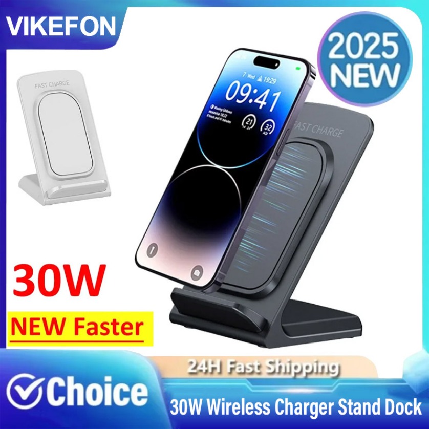 30W Phone Holder Dock Wireless Charger Stand For iPhone 16 15 14 13 12 Pro Max  S25  Fast Charging Station