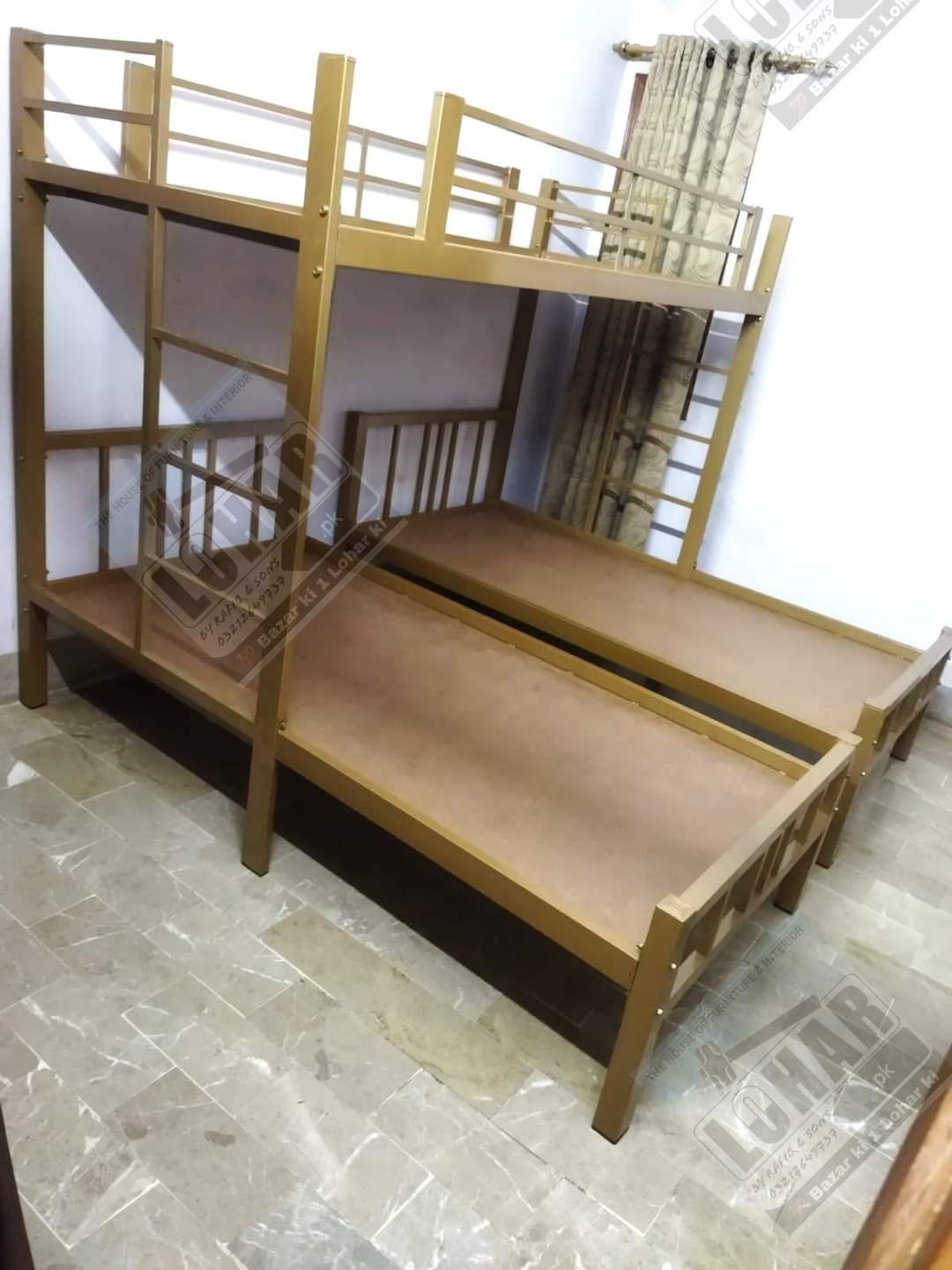 Metal Bunk Bed Frame over Two Single Wrought Iron Beds