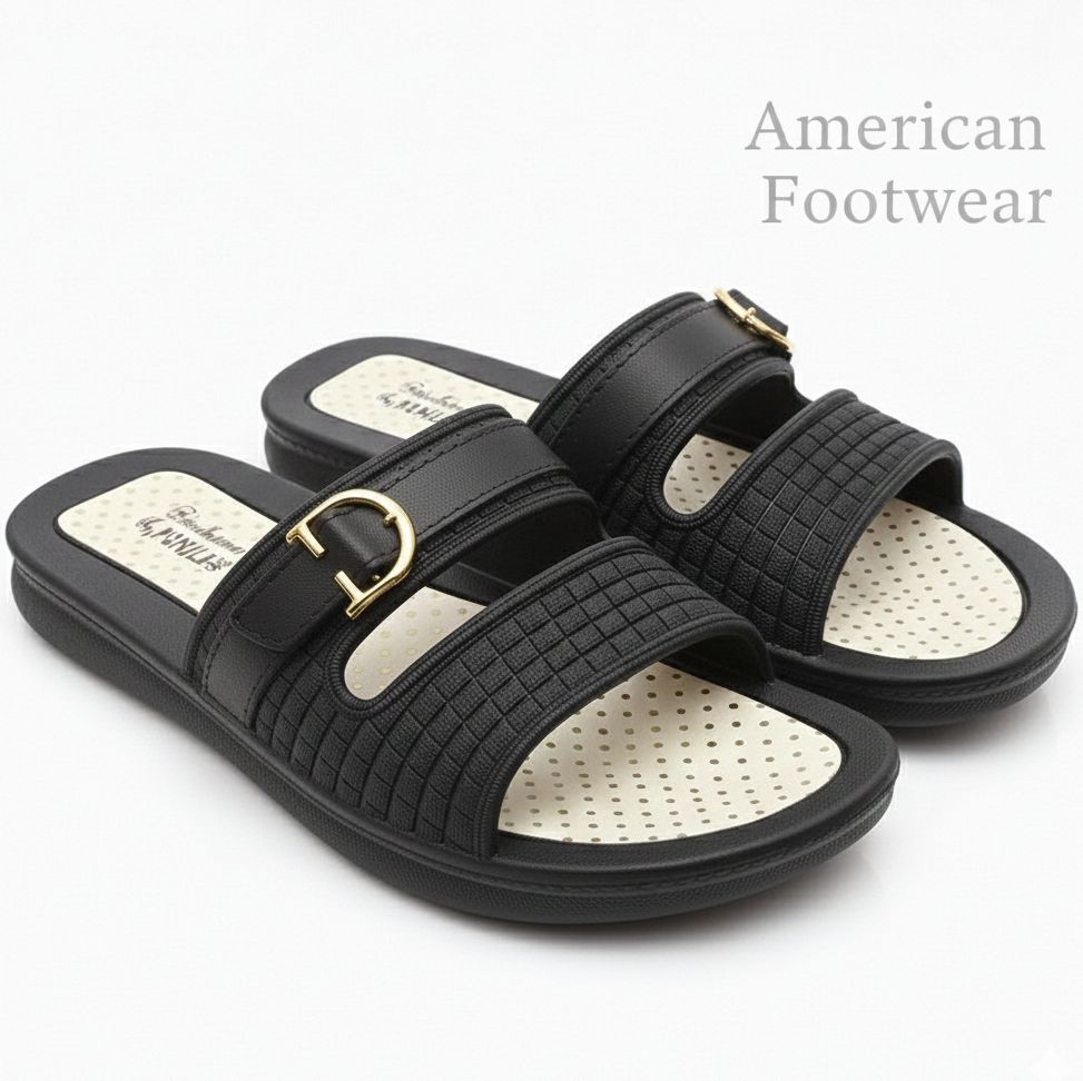Ladies Comfortable Buckle Slippers Lite Weight FlipFlops Pure Rubber Slippers For Indoor and outdoor use