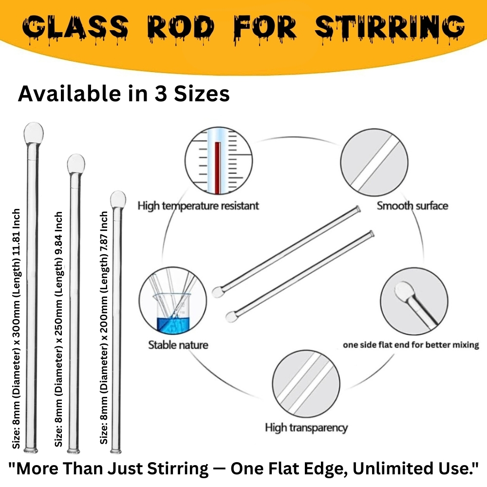 Glass Stirring Rod 8x200mm, 8x250mm, 8x300mm – 8", 10", 12" – 1 to 10 Pcs – Durable, Reusable, Heat & Chemical Resistant – For Stirring, Mixing, Pouring, Spreading, Crushing, Layering Liquids, DIY Crafts, Soap & Candle Making, Science Projects & Lab Use