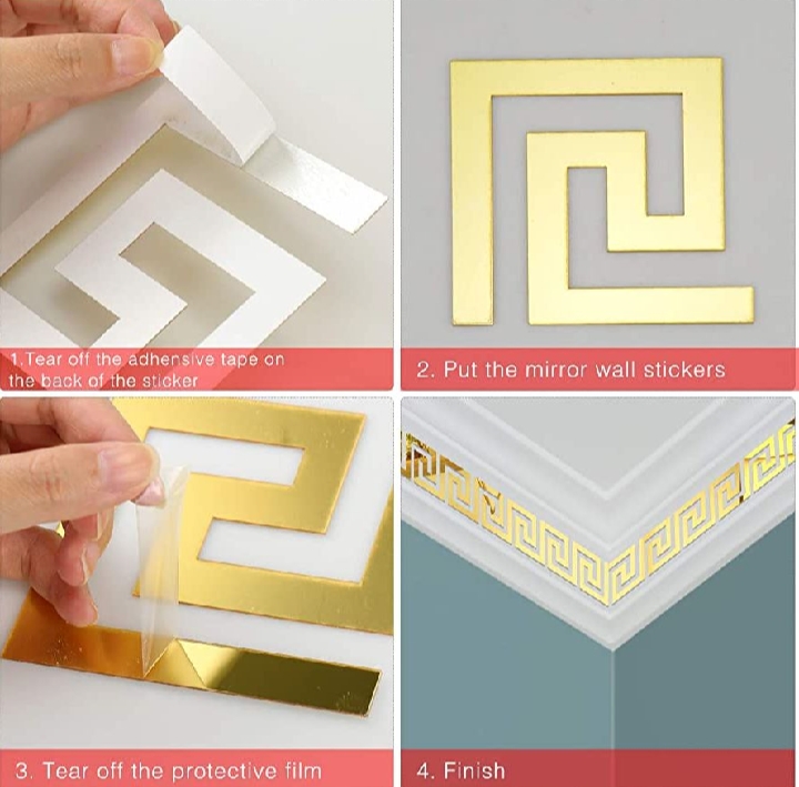Acrylic wall border | 3D acrylic wall decor | 3x3 inches wall border | Acrylic gold mirror design