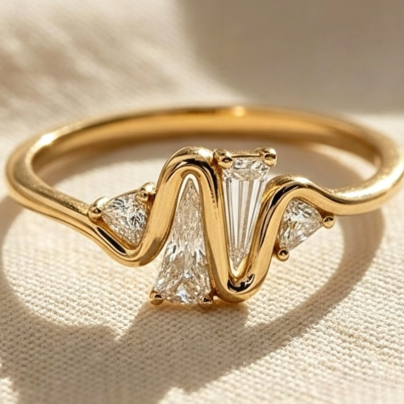 Chic Luxury Wavy Multi-cut Zirconia Gold Color Women's Rings Engagement Rings for Women Lady Party Bridal Jewelry  Accessories