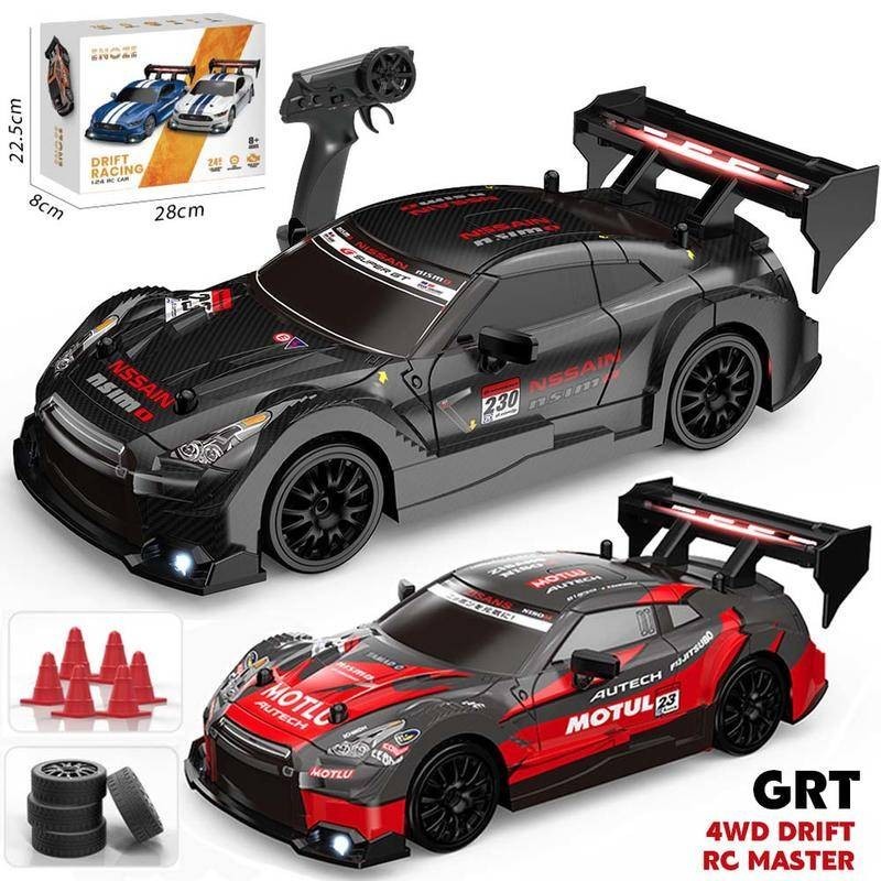 RC Drift Car, 1:24 2.4Ghz Remote Control Car with Cool Lighting & 2 Batteries 50Mins Play Time, 30km/h High Speed 4WD Racing RC Drifting Cars, Radio Controlled Cars Toys Gifts for Kids Adults