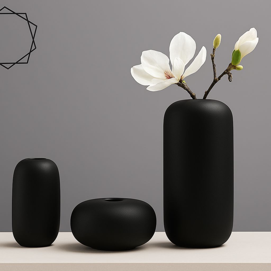 Set of 3 Handmade Ceramic & Gypsum Vases – Modern Matte Finish | Interior Home Décor