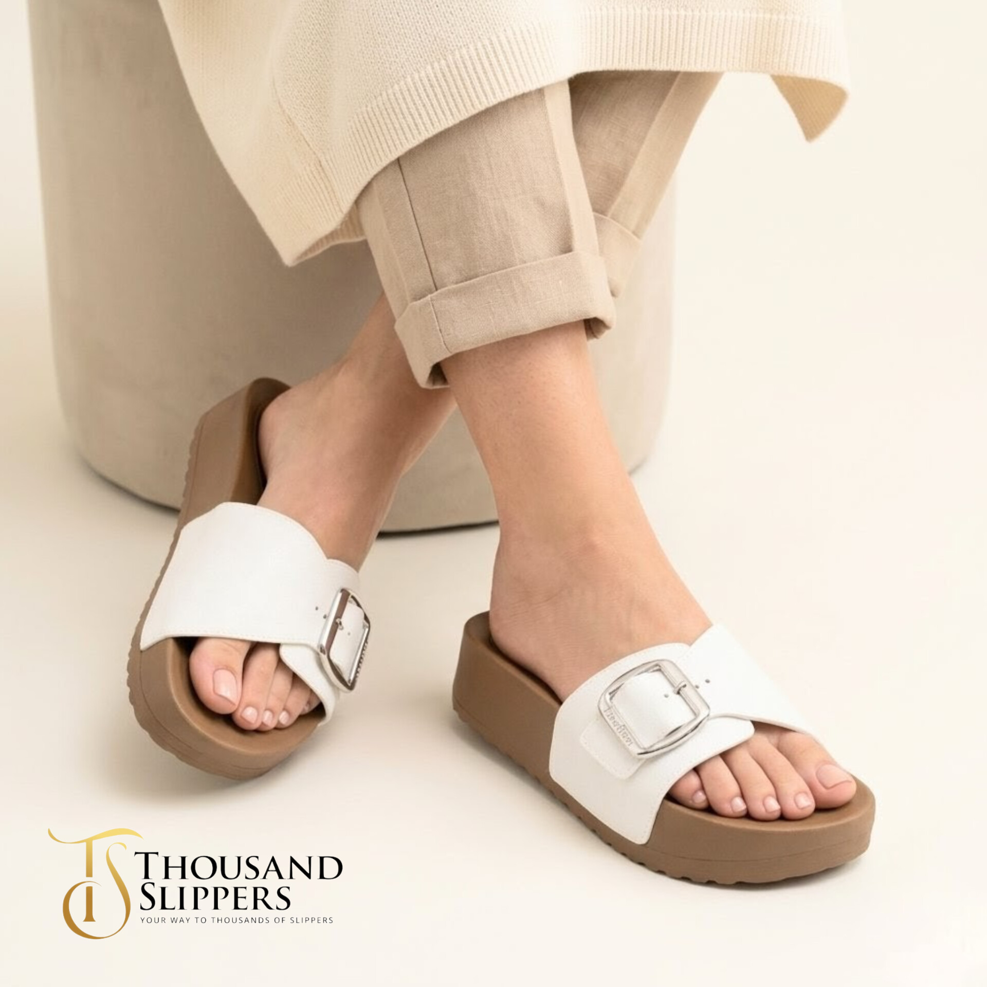 Creamy Soft Step Medicated Slippers for Women - Comfortable Soft Sole Chappal for Females - Waterproof Outdoor Cushioned Slide Sandals with Adjustable Buckle - Coffee Color