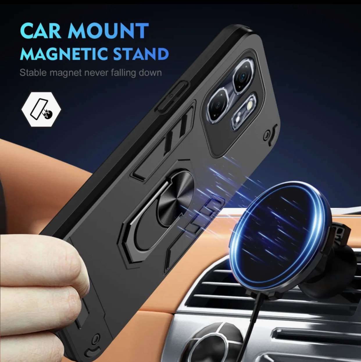 Infinix Smart 10 Armor Ring Stand Back Cover | Premium Shockproof Protective Case | Camera Protection | Luxury Mobile Cover