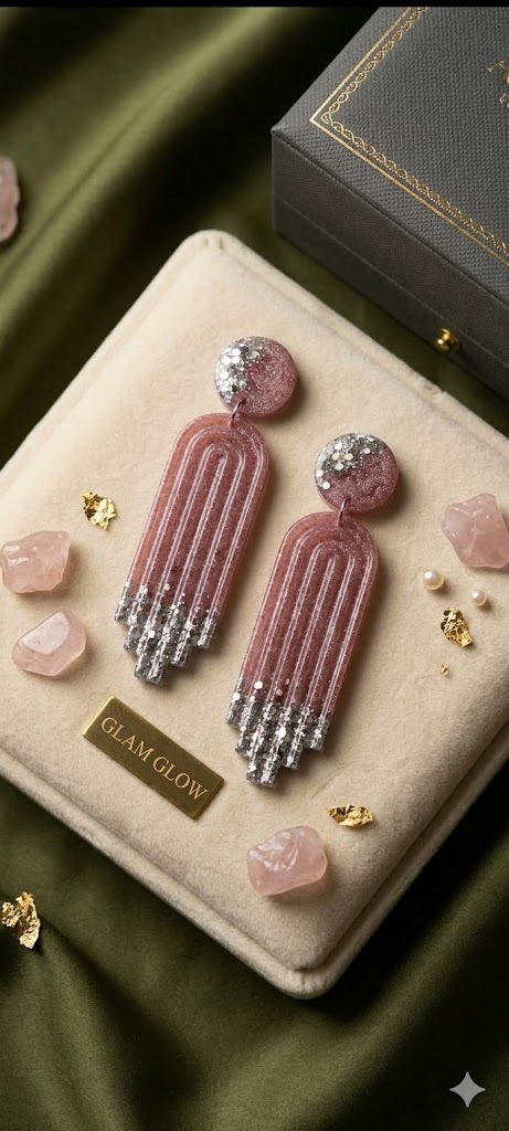 Glam Glow Luxury Resin Drop Earrings - Handmade Glitter Arch Dangles for Women & Girls resin jewellery resin earings available