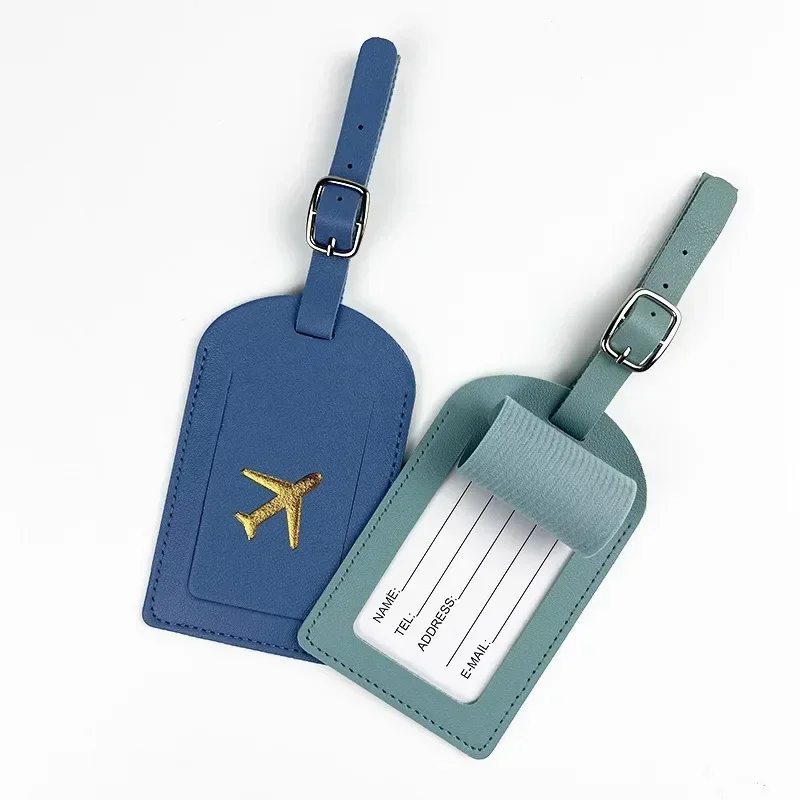 Suitcase Address Label Luggage Boarding Case Stamped Leather Business Luggage Tag Label Name ID Address Clip Travel Accessories