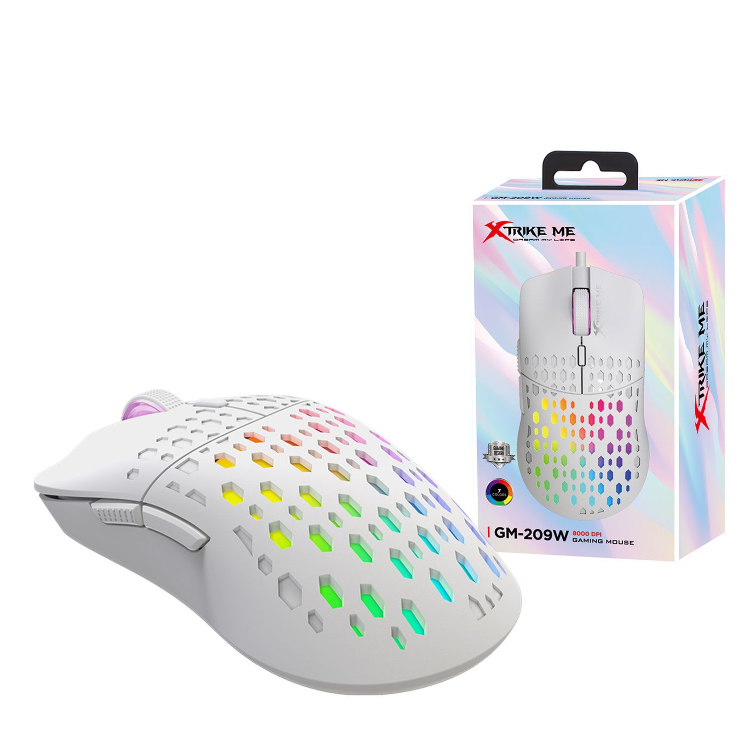 XTRIKE ME GM209W RGB Gaming Mouse - Optical Sensor 8,000 DPI - Lightweight Only 65G (White)