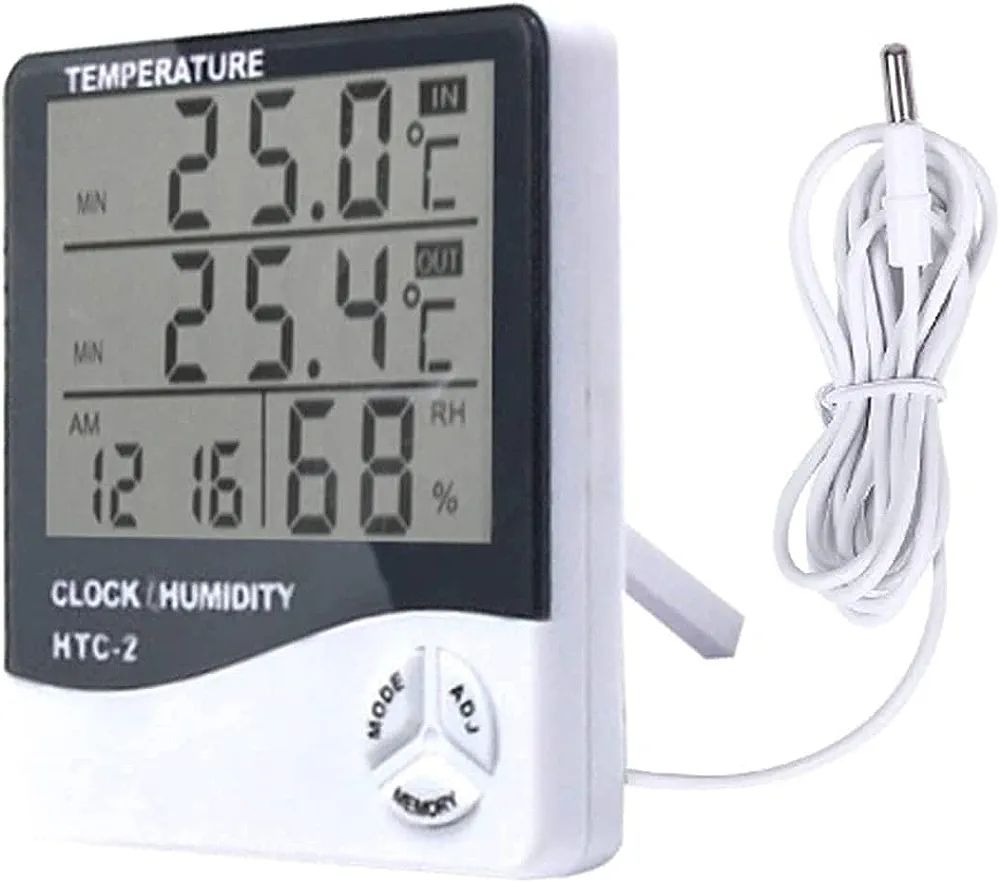 HTC-2 Indoor Outdoor Room Lcd Electronic Temperature Humidity Meter Digital Thermometer Hygrometer Weather Station Alarm Clock For Baby Room , Egg Incubator , Birds , Greenhouse   Fish Tank Aquarium , Fridge Temperature Controlling