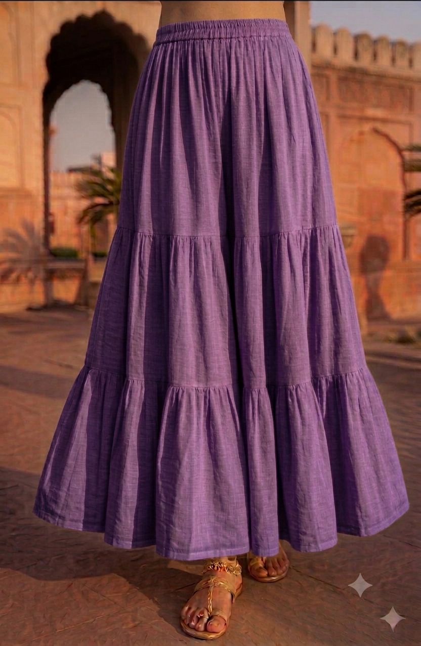 Multi Layered Tiered Summer Cotton Maxi Skirt for Women – Flowy Long Skirt with Elastic Waist (XS to XXL)