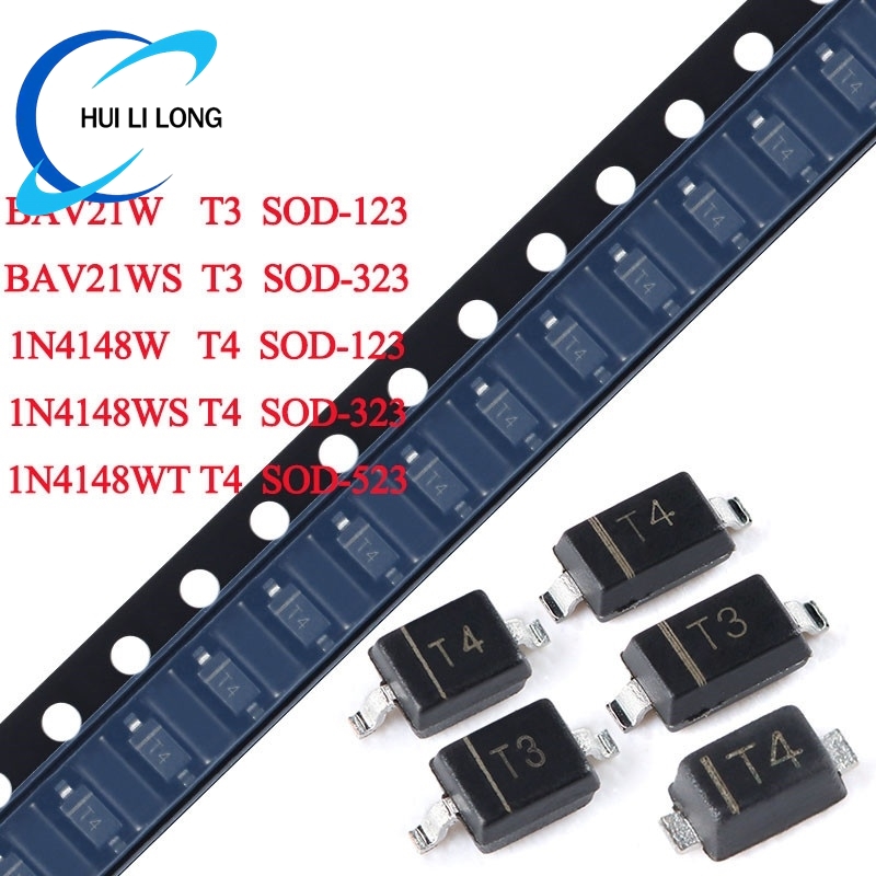 100pcs/lot 1N4148W T4 BAV21W T3 SOD-123 1N4148WS BAV21WS SOD-323 1N4148WT SOD-523 1N4148 BAV21 BAV21W SMD Switching Diodes100pcs