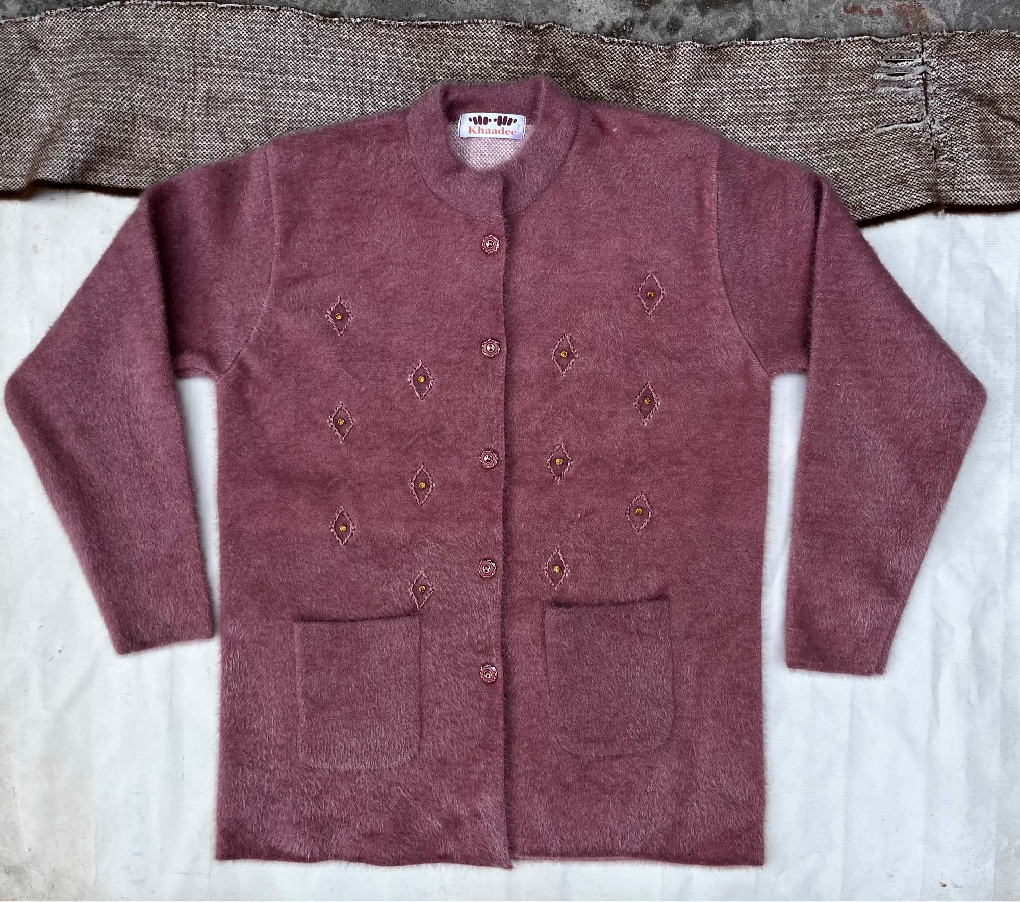 Women's Full Sleeve Wool Cardigan  Embroidered Soft and Warm Sweater