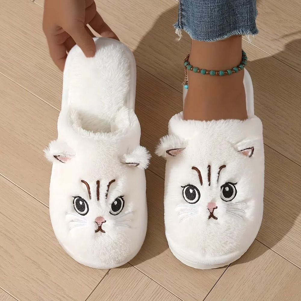 Womens Fuzzy Cat Slippers Winter Warm Cozy Indoor House Shoes With Soft Non Slip EVA Sole Cute Animal Design For Home Use