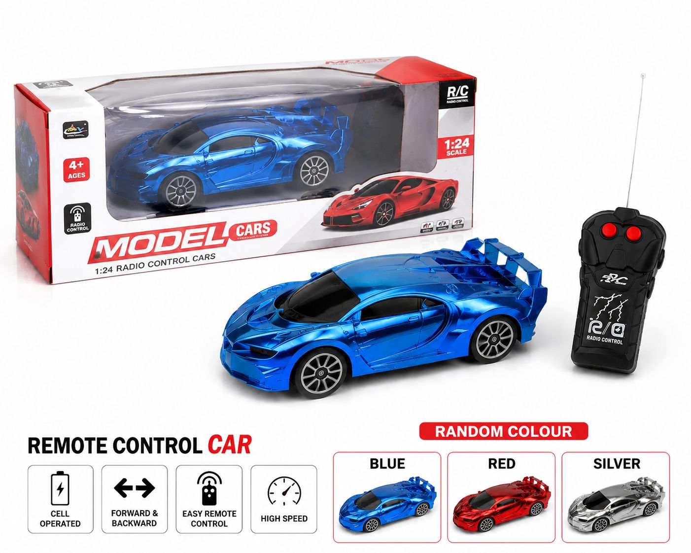 Rechargeable / Cell Operated High-Speed RC Car for Kids – Fast Remote Control Racing Car with LED Lights  USB Chargeable Toy Vehicle for Boys & Girls  Durable, Indoor & Outdoor Fun – Ideal Gift for Children