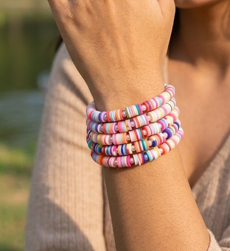 Handmade Rainbow Clay Beads Colorful Stretchable Bracelets ( 1 Piece )