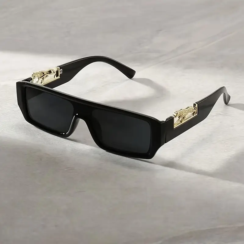 Urbanhive.pk Top Notch Jaguaar Decorated Arms Rectangle Sunglasses for Men & Women - Vintage Rectangular Frame Eyeglasses Eyewear Glasses for Girls & Boys - Square Fashion Shades for Girls