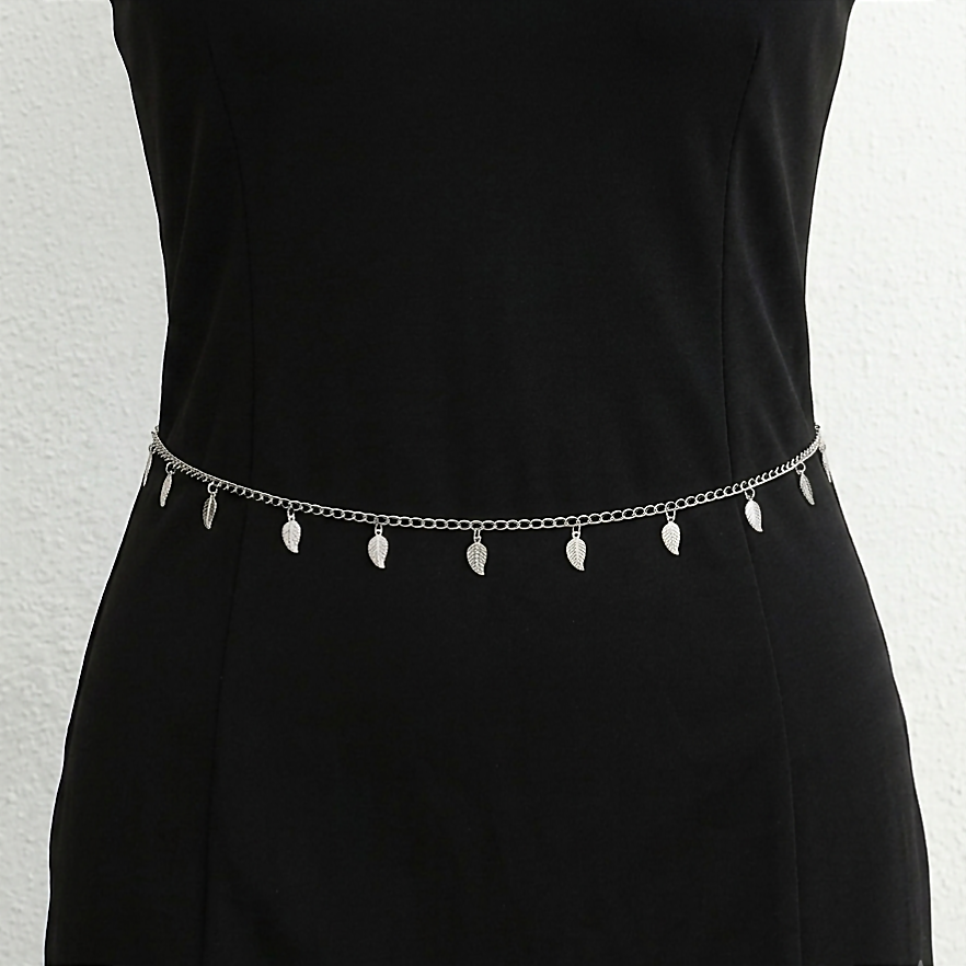 Silver Leaf Belly Chain for Girls – Adjustable Waist Chain Belt, Leaf Body Chain, Women's Fashion Body Jewellery.