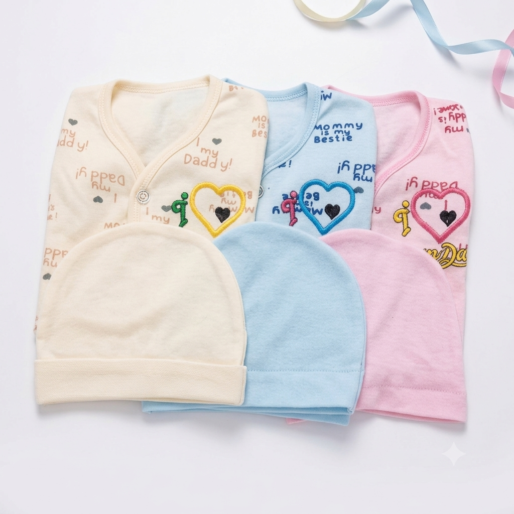 Newborn summer Dress Set | Soft fine Fabric Baby Outfit | Pastel “i love mom dad” Embroidered Clothes | 0–6M | Pack of 3 or 1 | Cozy Infant Essentials