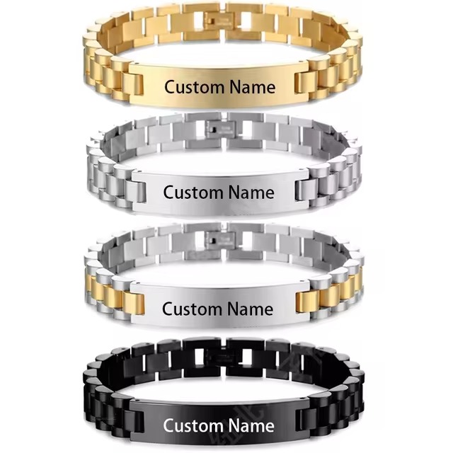 Customized Bracelet for Men and Women Stainless Steel Personalized Name Bracelet Fashion Style Multiple Colors