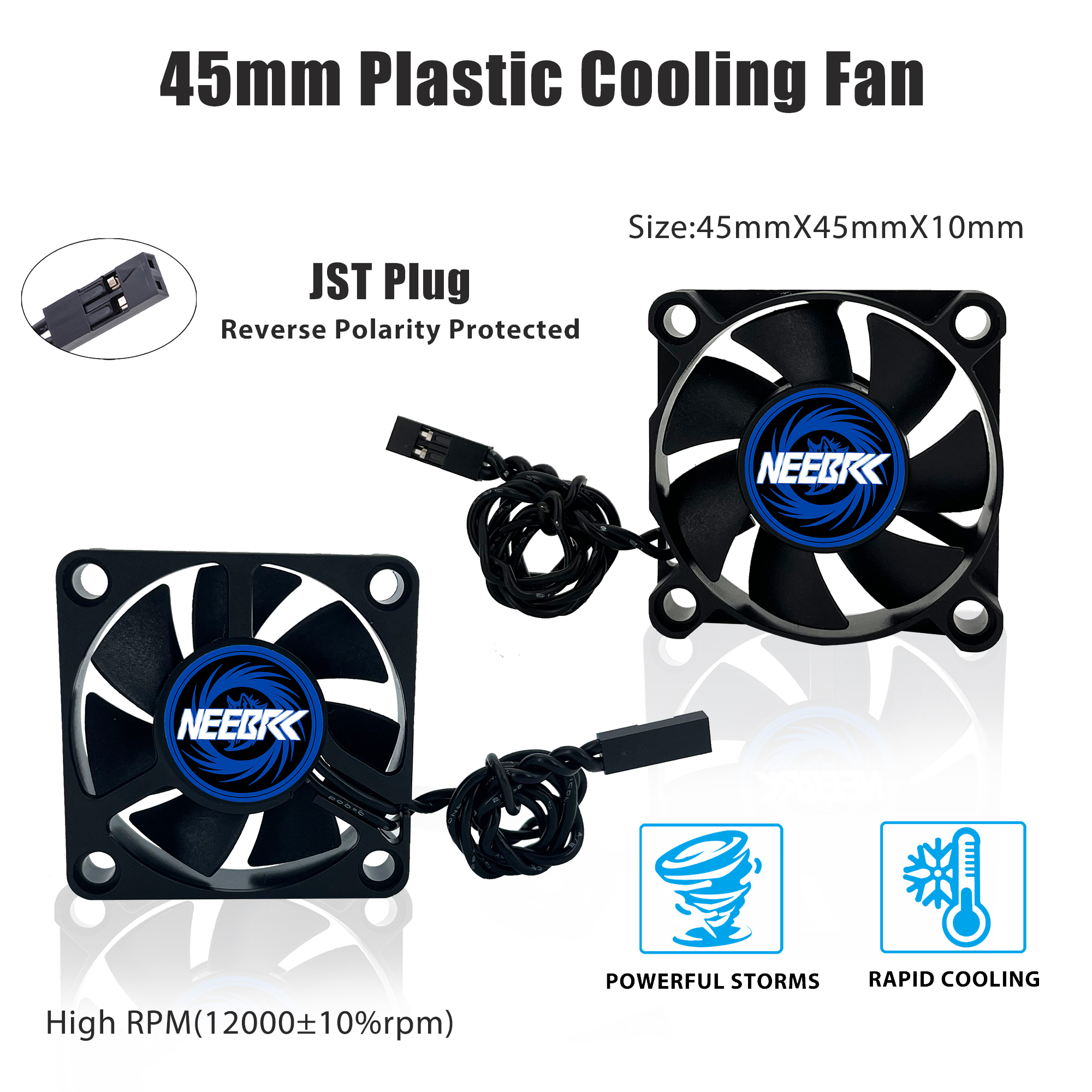 NEEBRC 25/30/35/40/45/50mm RC Motor Cooling Fan High Wind Rapid Heatsink 10000-30000RPM 5V-12V JST Plug for 28/36/42mm Motor ESC