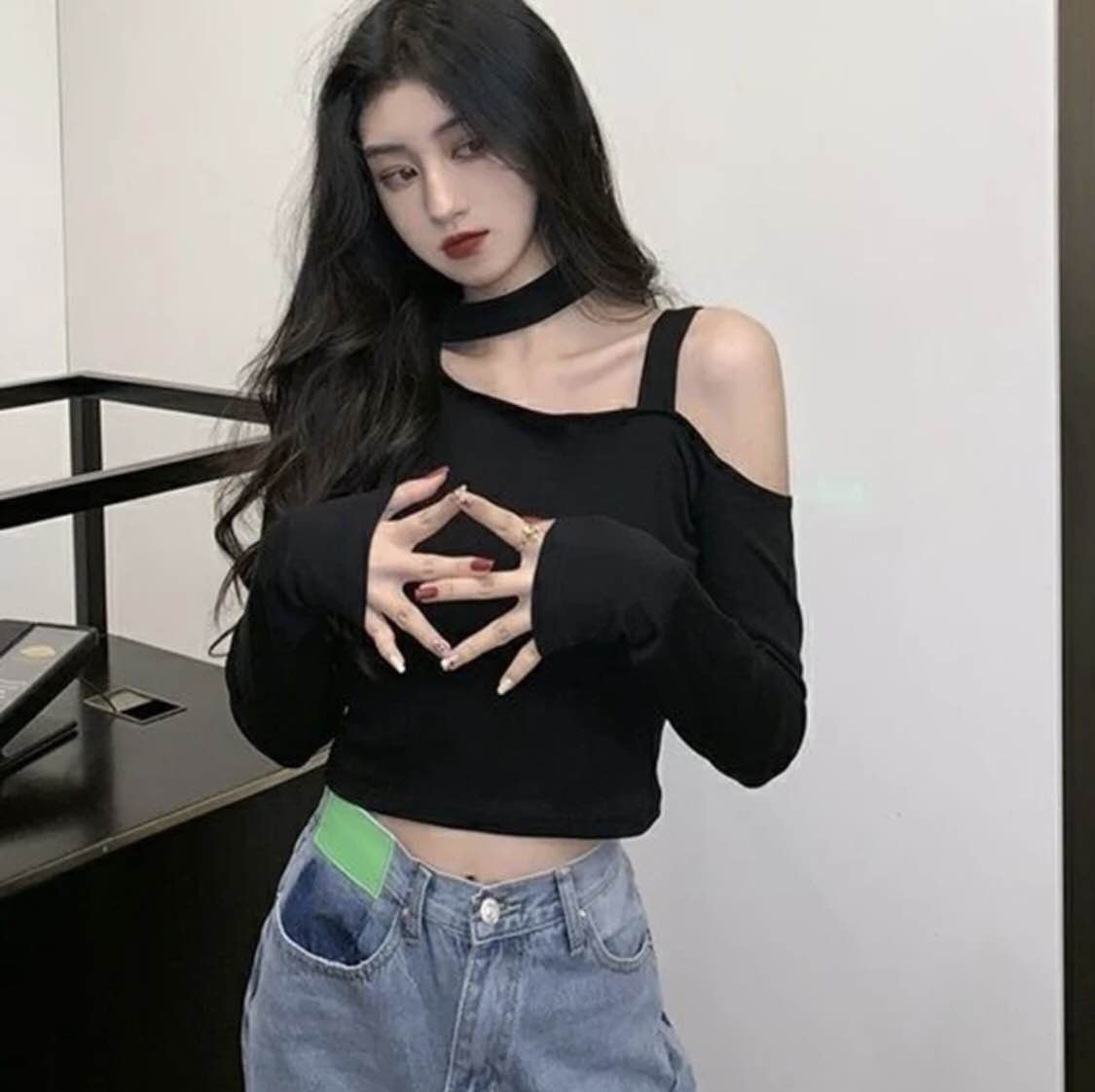women's korean style short off shoulder shirt cotton shirt for womens and girls long sleeve top