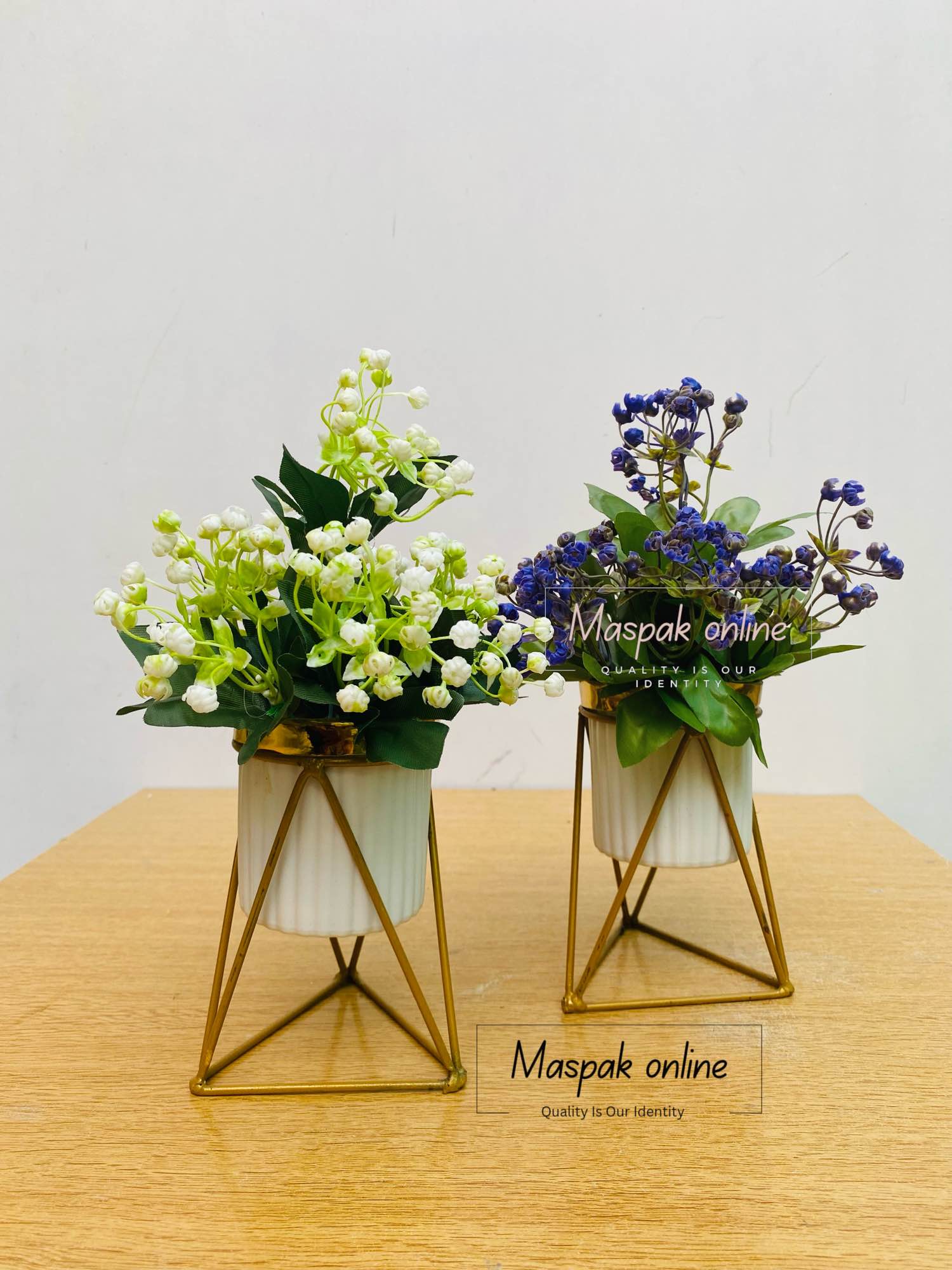 Premium Artificial Lily of The Valley White Flowers with Green Leaves  Unbreakable & Washable Plastic Pot with Golden Metal Stand  Size H=10 inch, W=3.5 inch  Indoor & Outdoor Decoration Plant for Home, Living Room, Bedroom, Office & Table Décor