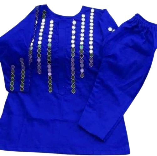 Girls' Cotton 2-Piece Suit | Mirror Work Kurta & Trouser