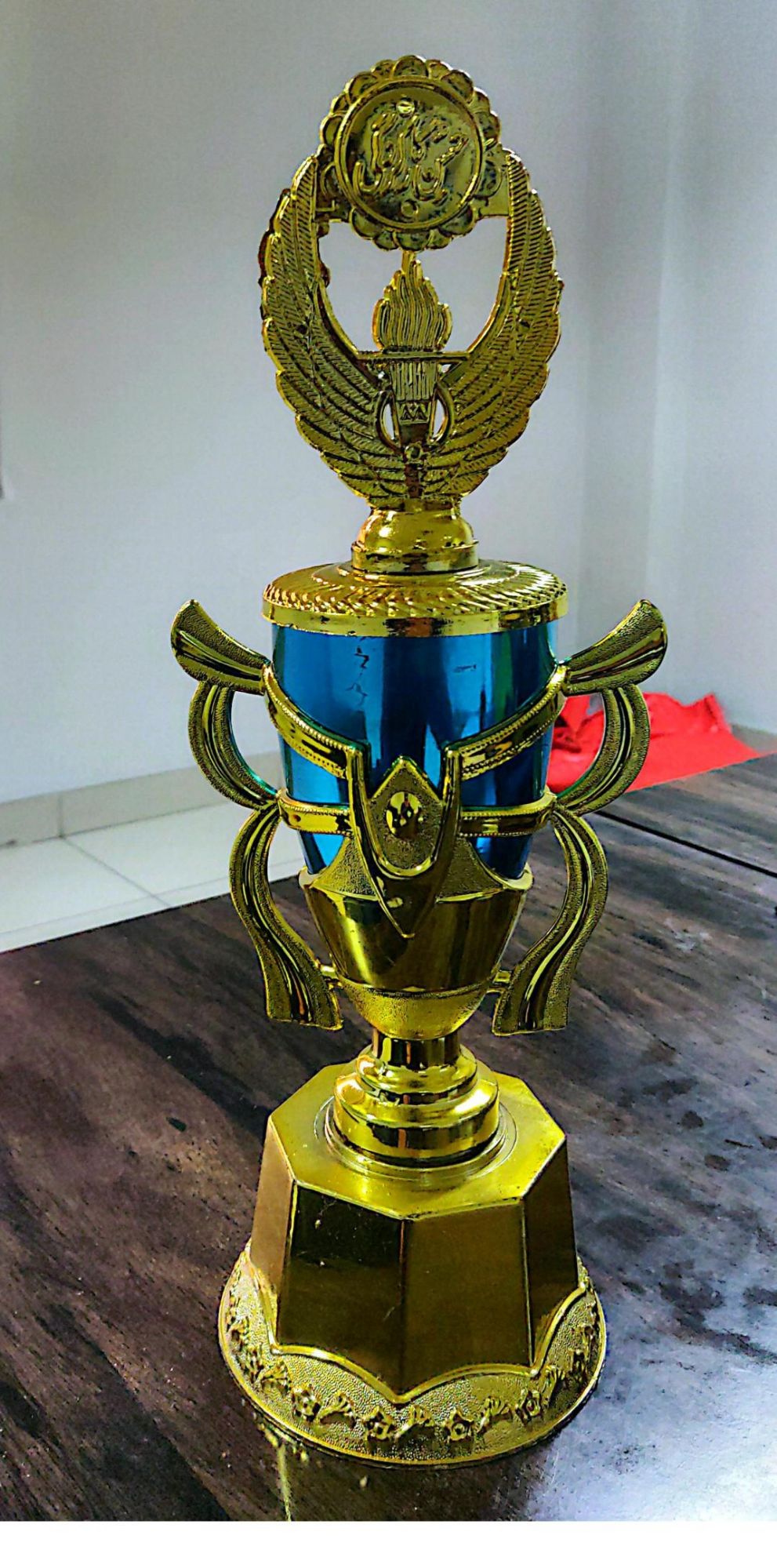 Beautiful plastic gold colorful trophy 16inch size for cricket football hockey tug of war school achievement award all kind of achievement