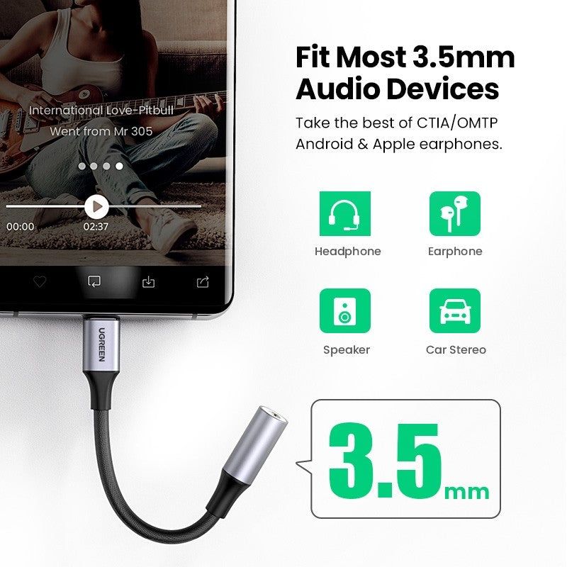 UGREEN USB C to 3.5mm Headphone Adapter, Type C Dongle Audio Jack Converter with DAC Chip Compatible for Galaxy Note20 Ultra/Note20/S20/Note10/S10, Pixel 4 3 2 XL, , OnePlus and More